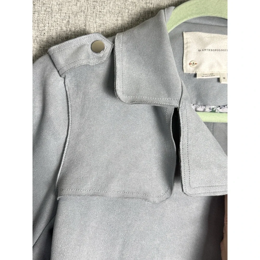 Anthropologie Women's Faux Suede Blue Expressway Moto‎ Cropped Open Jacket XS